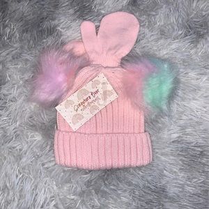 Baby girl hat & mitten set